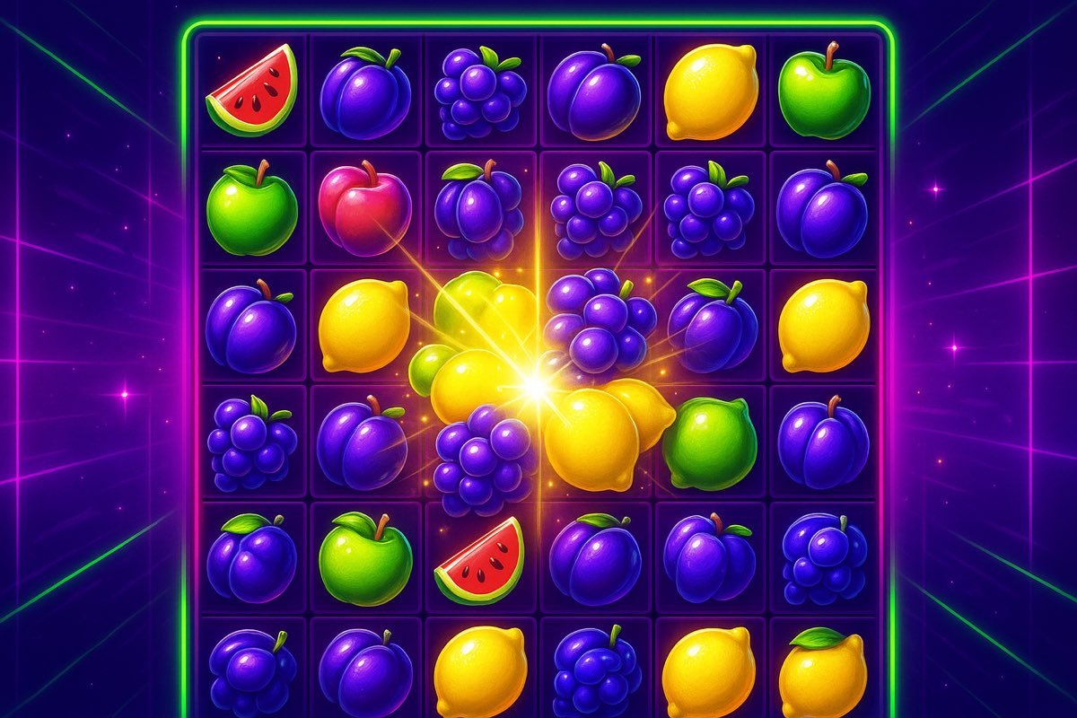 Fruit Party slot oyununun neon meyve sembollü ana ekran görseli